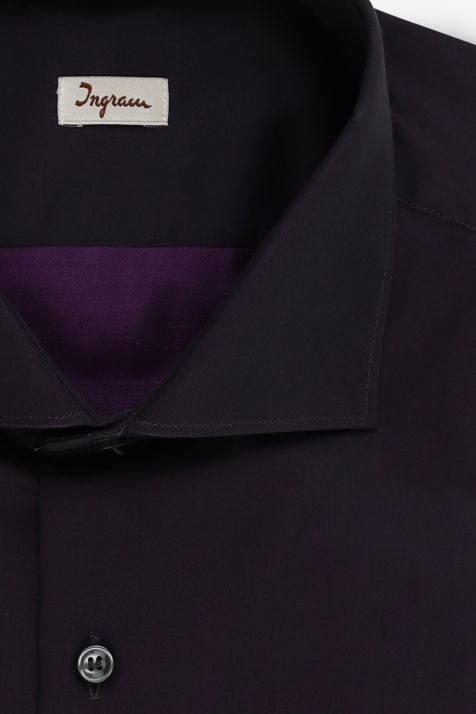 Camicia Uomo Ingram Slim Tinta unita 100% cotone collo Francese Manica lunga