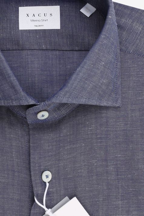 Camicia Uomo Xacus Regular Tinta unita 75% lana merino 25% lino collo Francese Manica lunga