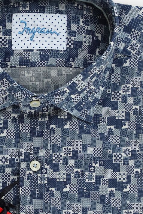 Camicia Uomo Ingram Slim Fantasia 100% cotone collo Francese Manica lunga