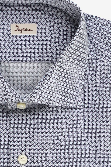 Camicia Uomo Ingram Slim Micro disegno 97% cotone 3% elastan collo Francese Manica lunga