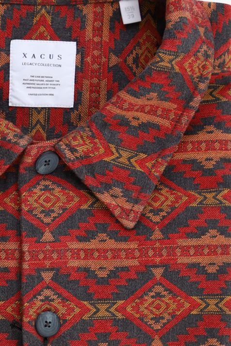 Camicia Uomo Xacus Regular Fantasia 100% cotone collo Italiano Manica lunga