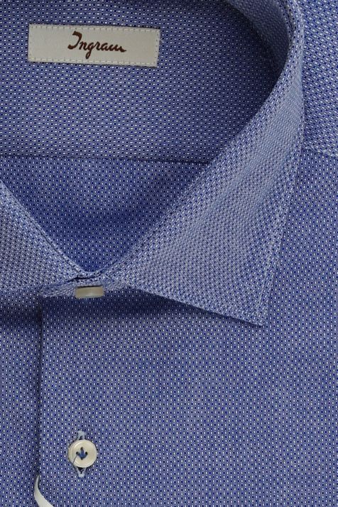 Camicia Uomo Ingram Slim Micro disegno 100% cotone collo Francese Manica lunga