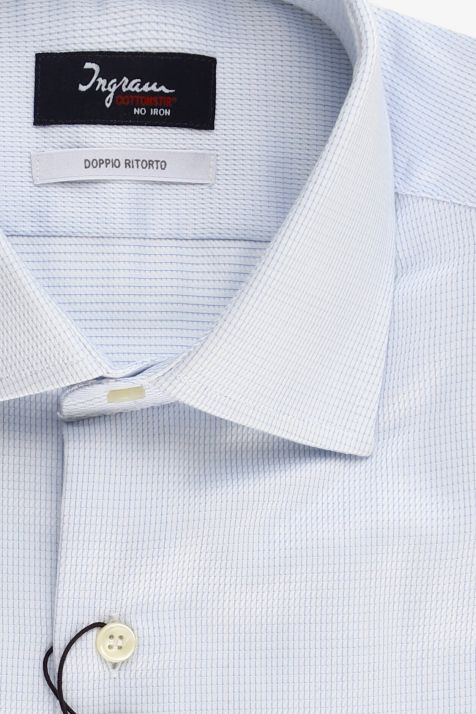 Camicia Uomo Ingram Slim No Stiro Micro disegno 97% cotone 3% elastan collo Francese Manica lunga