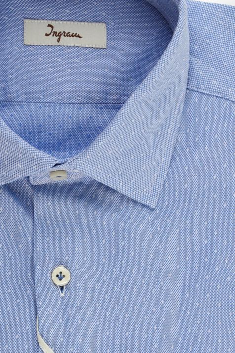 Camicia Uomo Ingram Slim Micro disegno 100% cotone collo Francese Manica lunga