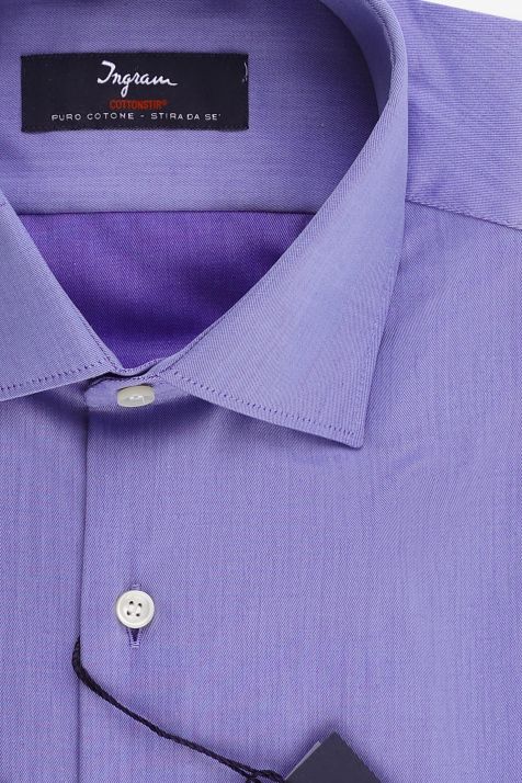Camicia Uomo Ingram Slim Tinta unita 100% cotone collo Francese Manica lunga