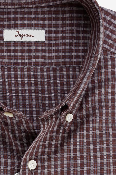 Camicia Uomo Ingram Slim Quadri 100% cotone collo Button down Manica lunga