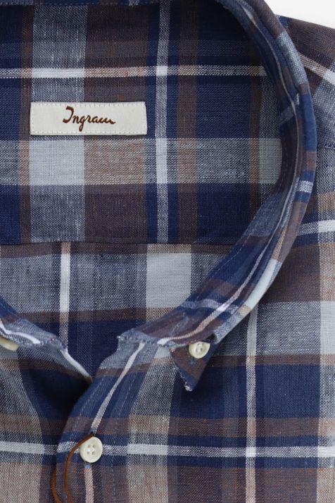Camicia Uomo Ingram Classic Quadri 50% cotone 50% lino collo Button down Manica lunga