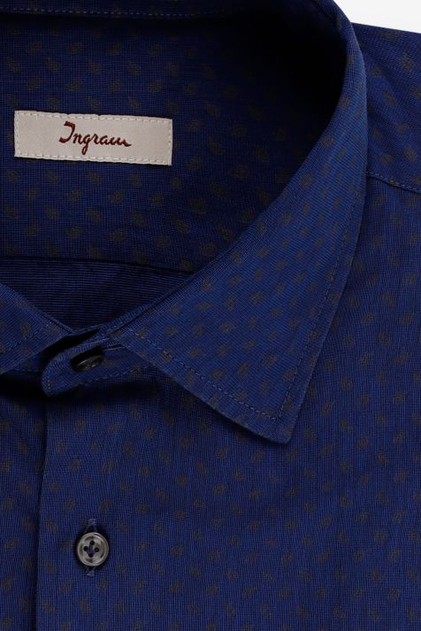 Camicia Uomo Ingram Slim Micro disegno 100% cotone collo Francese Manica lunga
