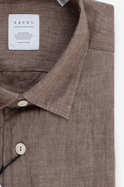 Camicia Uomo Xacus Regular Tinta unita 100% lino collo Italiano Manica lunga