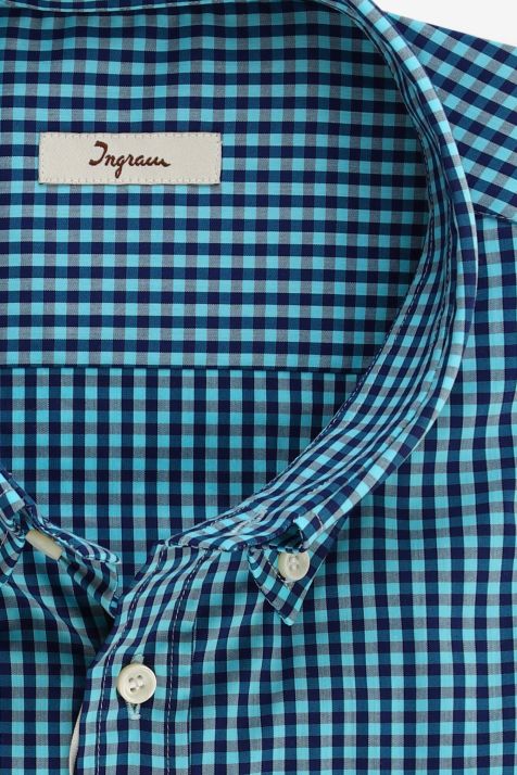 Camicia Uomo Ingram Classic Quadri 72% cotone 27% pa 1% ea collo Button down Manica lunga