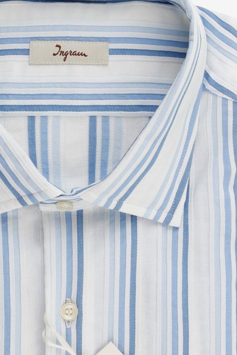 Camicia Uomo Ingram Slim Righe 90% Cotone 10% Poliestere collo Francese Manica lunga