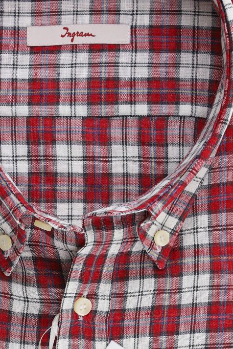 Camicia Uomo Ingram Classic Quadri 100% lino collo Button down Manica corta
