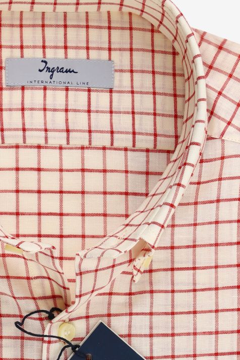 Camicia Uomo Ingram Regular Quadri 80% Cotone 20% Lino collo Button down Manica lunga