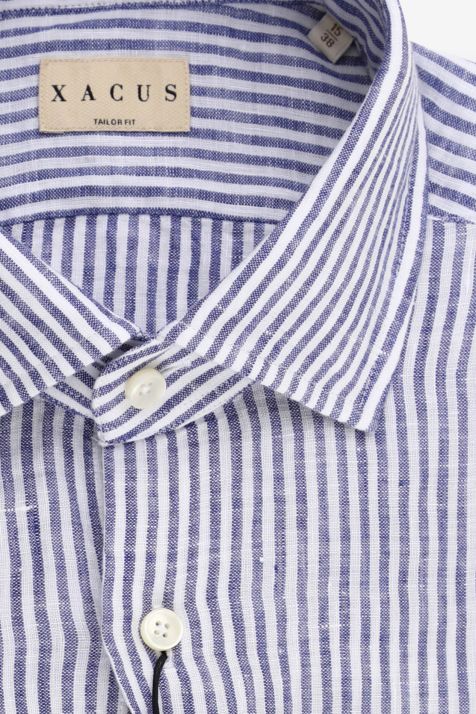 Camicia Uomo Xacus Regular Righe 100% lino collo Button down Manica lunga