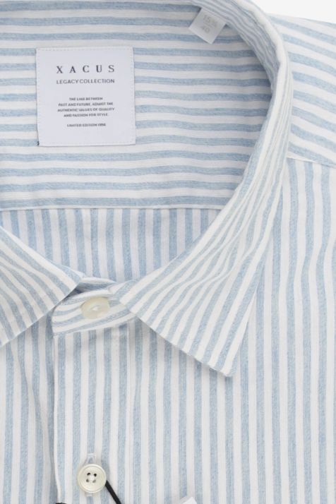 Camicia Uomo Xacus Regular Righe 100% cotone collo Italiano Manica lunga