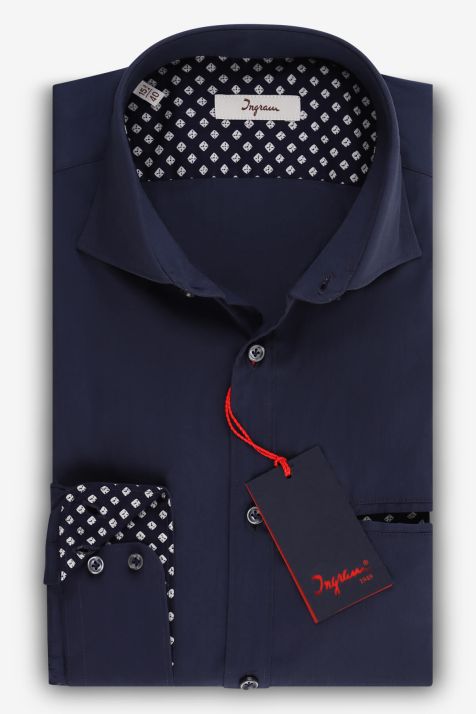 Camicia Uomo Ingram Slim Tinta unita 72% cotone 3% elastan 25% pa collo Francese Manica lunga