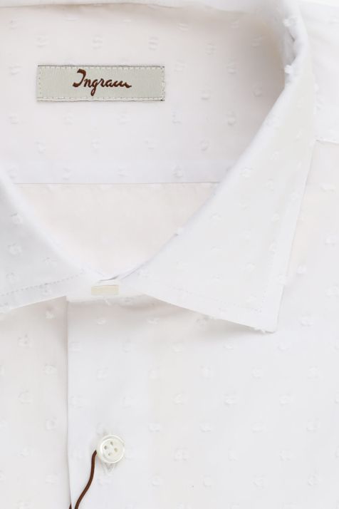 Camicia Uomo Ingram Slim Micro disegno 100% cotone collo Francese Manica lunga