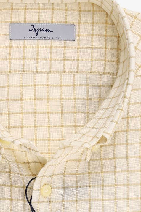Camicia Uomo Ingram Regular Quadri 80% Cotone 20% Lino collo Button down Manica lunga