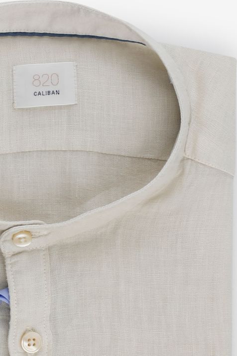 Camicia Uomo Caliban Slim Tinta unita 100% lino collo Coreano Manica lunga