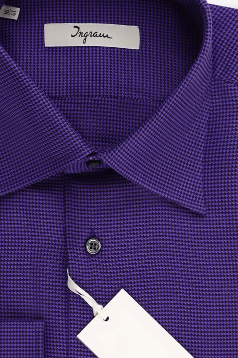 Camicia Uomo Ingram Slim Micro disegno 100% cotone collo Italiano Manica lunga