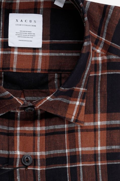 Camicia Uomo Xacus Regular Quadri 100% lino collo Italiano Manica corta