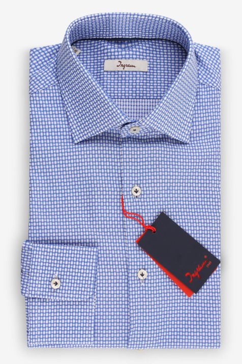Camicia Uomo Ingram Slim Micro disegno 100% cotone collo Francese Manica lunga