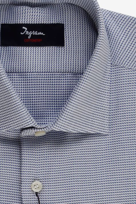 Camicia Uomo Ingram Slim No Stiro Micro disegno 100% cotone collo Francese Manica lunga