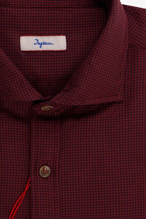 Camicia Uomo Ingram Slim Micro disegno 100% cotone collo Francese Manica lunga
