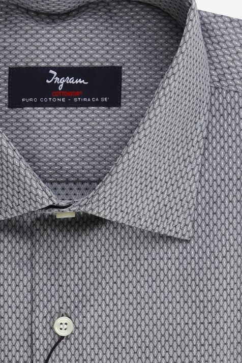 Camicia Uomo Ingram Classic No Stiro Micro disegno 100% cotone collo Francese Manica lunga