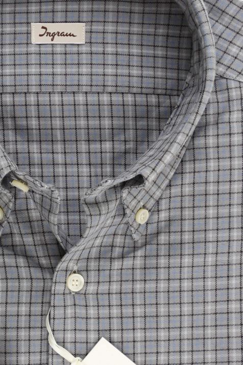 Camicia Uomo Ingram Slim Quadri 100% cotone collo Button down Manica lunga