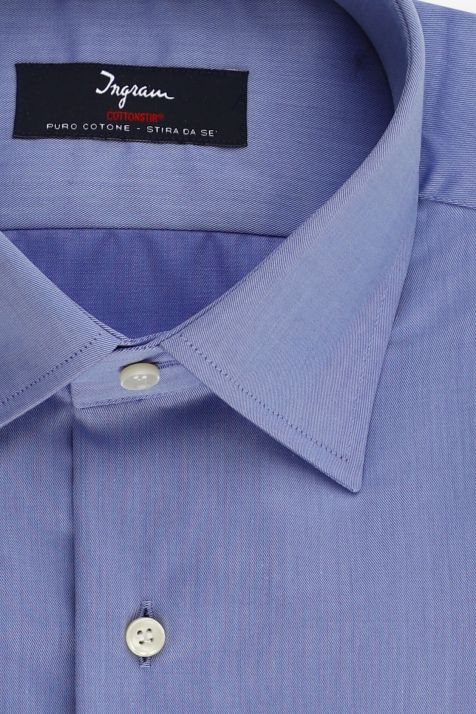 Camicia Uomo Ingram Slim No Stiro Tinta unita 100% cotone collo Italiano Manica lunga