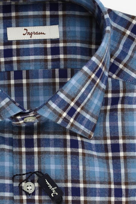 Camicia Uomo Ingram Regular Quadri 100% cotone collo Francese Manica lunga