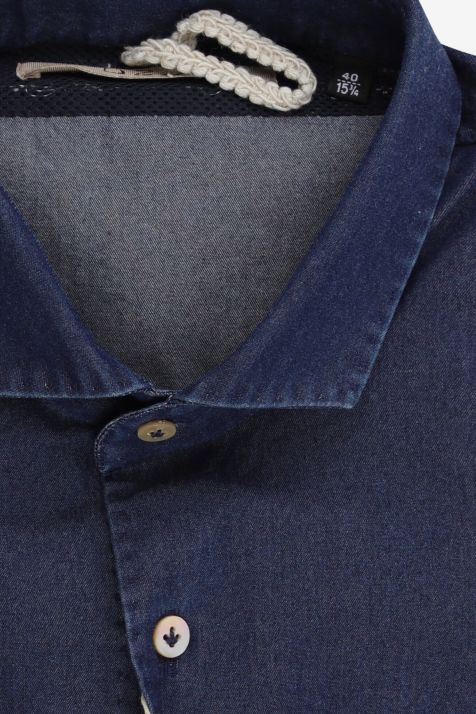 Camicia Uomo DNL Slim Tinta unita 100% cotone collo Francese Manica lunga