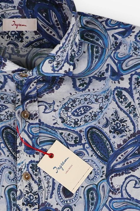 Camicia Uomo Ingram Slim Fantasia 100% cotone collo Francese Manica lunga