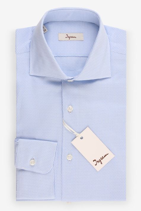 Camicia Uomo Ingram Slim Micro disegno 100% cotone collo Francese Manica lunga