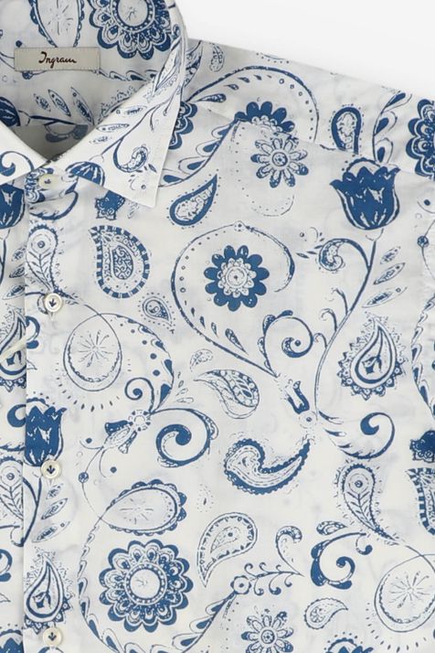 Camicia Uomo Ingram Regular Fantasia 100% Cotone lavato collo Francese Manica lunga