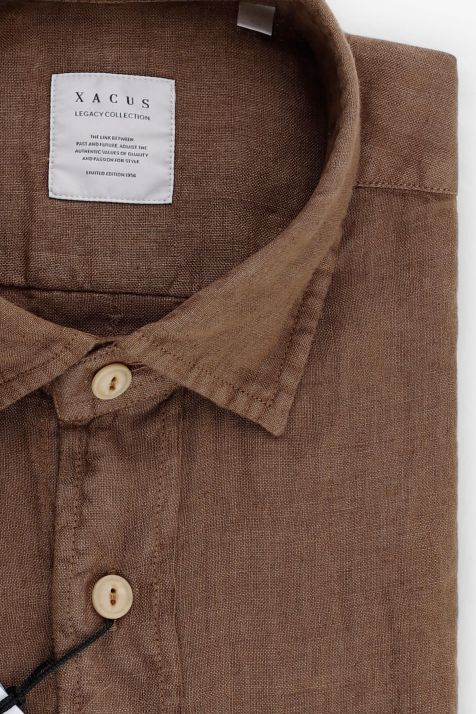 Camicia Uomo Xacus Regular Tinta unita 100% lino collo Italiano Manica lunga