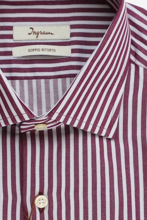 Camicia Uomo Ingram Slim Righe 100% cotone collo Francese Manica lunga