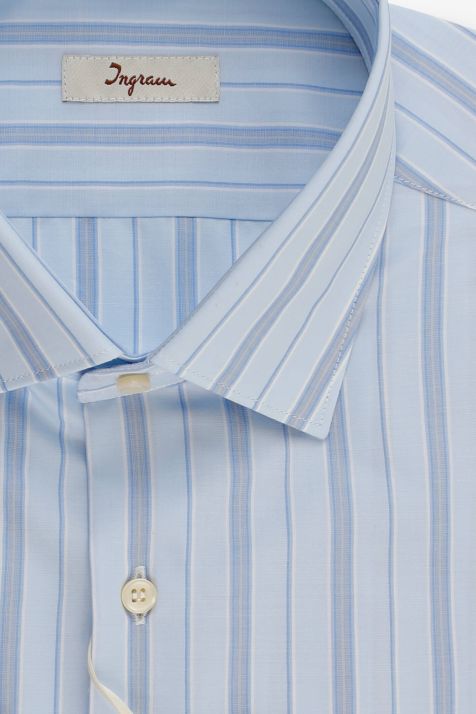Camicia Uomo Ingram Slim Righe 100% cotone collo Francese Manica lunga