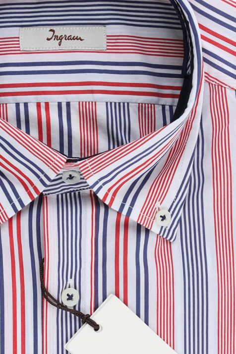 Camicia Uomo Ingram Slim Righe 72% cotone 3% elastan 25% pa collo Button down Manica lunga