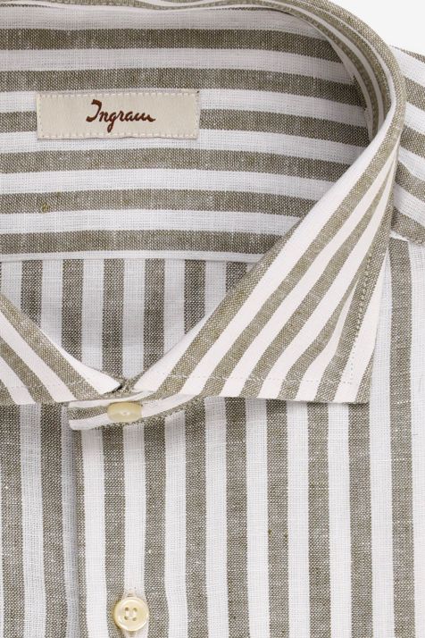 Camicia Uomo Ingram Regular Righe 60% lino 40% cotone collo Francese Manica lunga