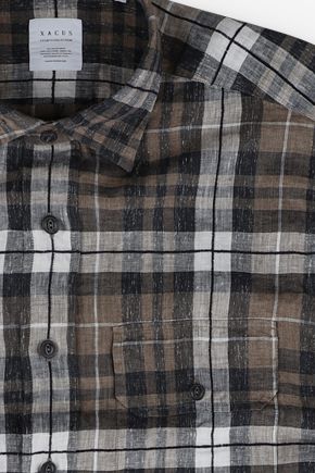 Camicia Uomo Xacus Regular Quadri 97% lino 3% cotone collo Italiano Manica corta