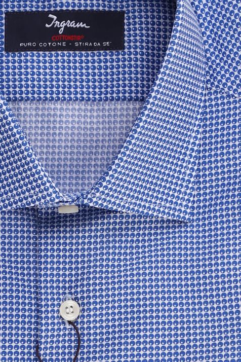 Camicia Uomo Ingram Slim Micro disegno 100% cotone collo Francese Manica lunga