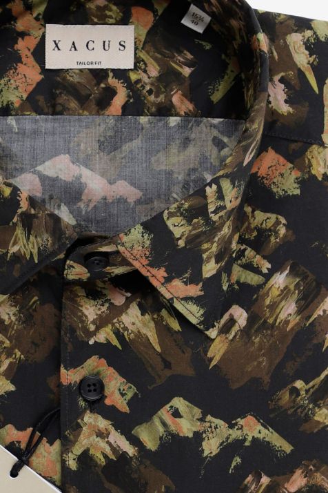 Camicia Uomo Xacus Regular Fantasia 100% lino collo Italiano Manica lunga