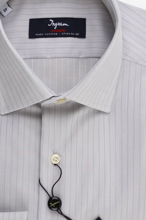 Camicia Uomo Ingram Regular No Stiro Righe 100% cotone collo Francese Manica lunga