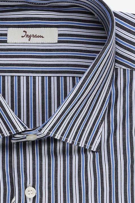 Camicia Uomo Ingram Slim Righe 100% cotone collo Francese Manica lunga