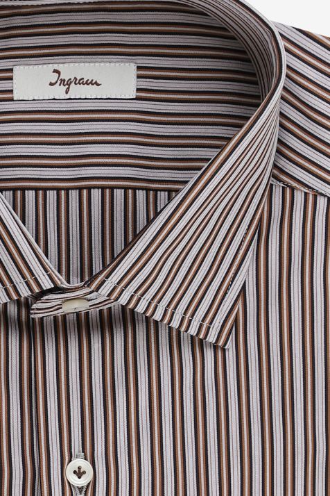 Camicia Uomo Ingram Regular Righe 100% cotone collo Italiano Manica lunga