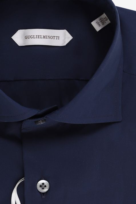 Camicia Uomo Guglielminotti Slim Tinta unita 100% cotone collo Francese Manica lunga