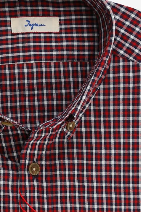Camicia Uomo Ingram Slim Quadri 100% cotone collo Button down Manica lunga