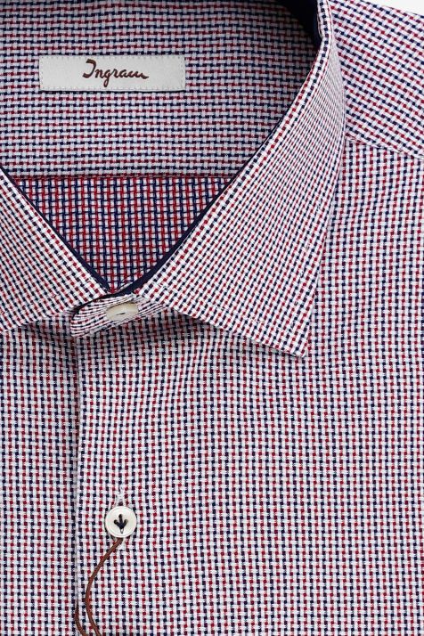 Camicia Uomo Ingram Slim Micro disegno 100% cotone collo Francese Manica lunga